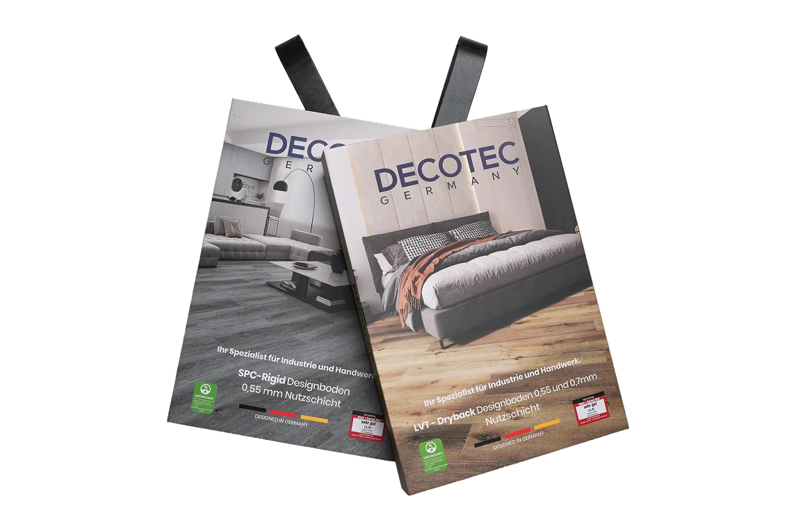 Musterfächer mit Decotec Designboden-Dekoren